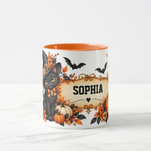 Personalisierter schwarzer Katzen Halloween-Becher Tasse