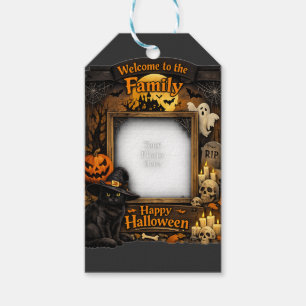 Personalisierter schwarzer Katzen-Halloween-Famili Geschenkanhänger