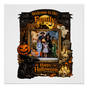 Personalisierter schwarzer Katzen-Halloween-Famili Poster