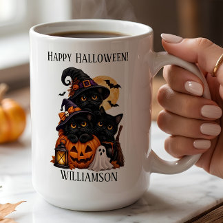 Personalisierter schwarzer Katzen-Halloween mit Kü Kaffeetasse