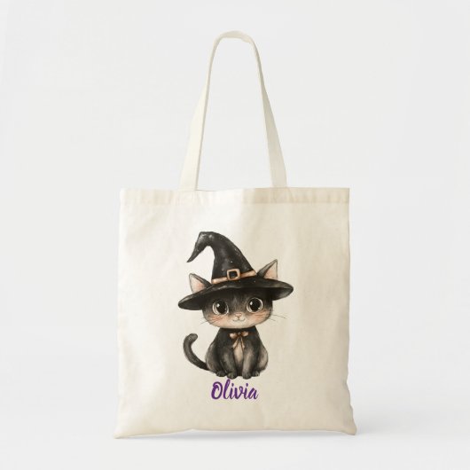 Personalisierter schwarzer Katzen-Trick-or-Treat-B Tragetasche (Vorne)