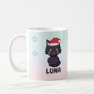 Personalisierter schwarzer Katzen-Weihnachtsbecher Kaffeetasse