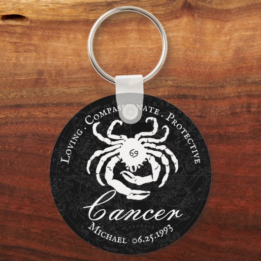 Personalisierter schwarzer Krebs Zodiac Astrologie Schlüsselanhänger (Vorderseite)