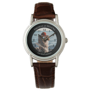 Personalisierter schwarzer Kreis mit Top Bottom Te Armbanduhr