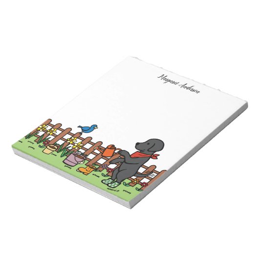 Personalisierter Schwarzer Labrador Gärtner Notepa Notizblock (Rotiert)