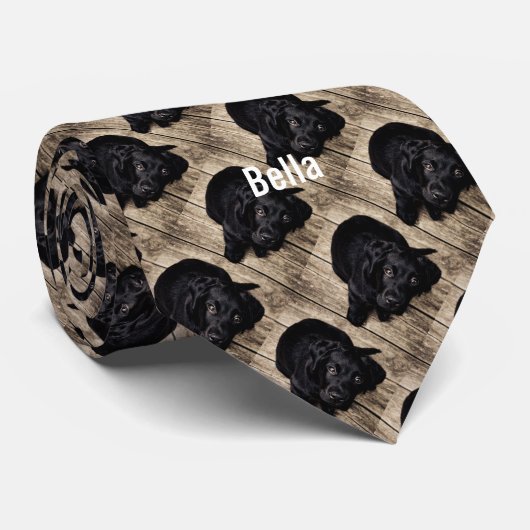 Personalisierter schwarzer Labrador-HundeFoto-und Krawatte (Gerollt)