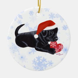 Personalisierter schwarzer Labrador-Welpen-Sankt Keramikornament