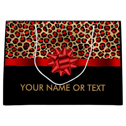 Personalisierter schwarzer Leopard RED BOW Große Geschenktüte (Vorderseite)