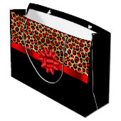 Personalisierter schwarzer Leopard RED BOW Große Geschenktüte (Rückseite Schrägansicht)