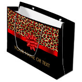 Personalisierter schwarzer Leopard RED BOW Große Geschenktüte (Vorderseite Schrägansicht)