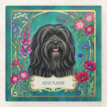 Personalisierter schwarzer Lhasa-Apso-Blumen-Glasu