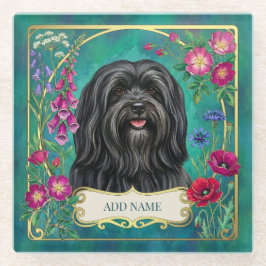 Personalisierter schwarzer Lhasa-Apso-Blumen-Glasu Glasuntersetzer