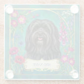 Personalisierter schwarzer Lhasa-Apso-Blumen-Glasu Glasuntersetzer (Rückseite)