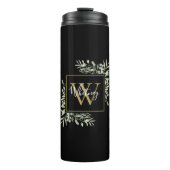 Personalisierter Schwarzer Monogramm-Grüner Thermosbecher (Vorderseite)