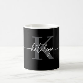 Personalisierter schwarzer Monogramm-Kaffeebecher  Kaffeetasse