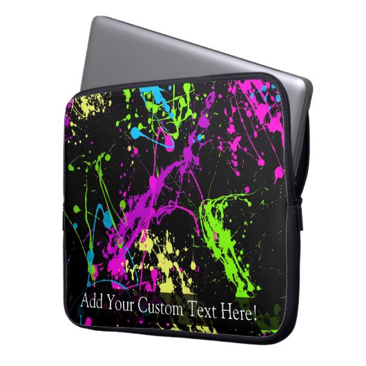 Personalisierter schwarzer/NeonSpritzer Laptopschutzhülle (Vorderseite Links)