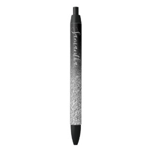 Personalisierter schwarzer Ombre-Silberglitter Kugelschreiber