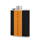 Personalisierter schwarzer Orangenstreifen Flachmann (Links)