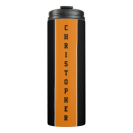Personalisierter schwarzer Orangenstreifen Thermosbecher