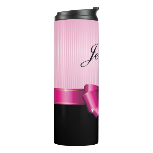 Personalisierter schwarzer PINK-GRADIENT Streifen Thermosbecher (Nach links gedreht)