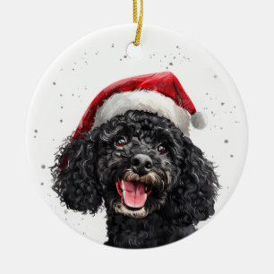 Personalisierter schwarzer Pudel-Hund-Weihnachten Keramik Ornament