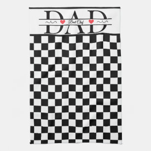 Personalisierter schwarzer Retro-Karo-Dad-Best-Che Geschirrtuch