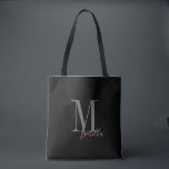 Personalisierter, schwarzer Rosa Name und Monogram Tasche<br><div class="desc">Elegante moderne,  Personalisierte Monogramm und Name Tote Taschen in schwarz und rosa Farbe,  einfach und stilvoll,  großartige personalisierte Brautparty Geschenke bei Hochzeitsfeier,  Brautparty oder Junggeselinnen-Abschied. Passen Sie das Monogramm bzw. den Namen mit Ihrer Wahl von Farbe und Schriftart an.</div>