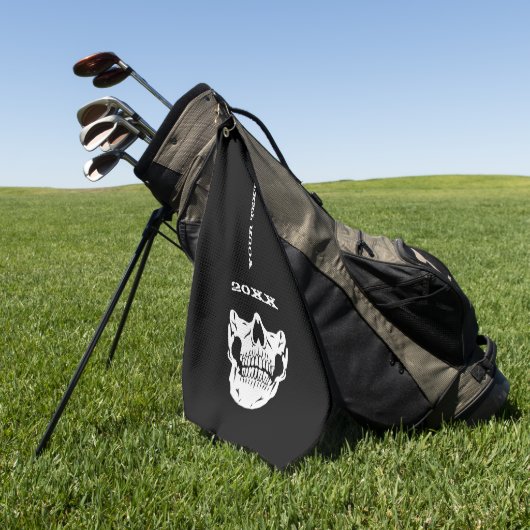 Personalisierter Schwarzer Schädel-Maskenstil Golfhandtuch (Gras)