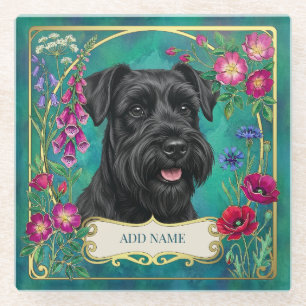 Personalisierter schwarzer Schnauzer Teal Unterset Glasuntersetzer