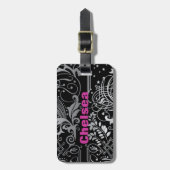 Personalisierter schwarzer Strudel-Gepäck-Umbau Gepäckanhänger (Vorderseite vertikal)