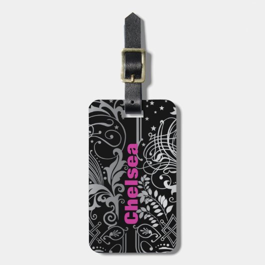 Personalisierter schwarzer Strudel-Gepäck-Umbau Gepäckanhänger (Vorderseite vertikal)