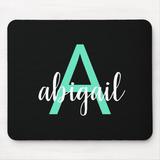 Personalisierter schwarzer Teal moderner Monogramm Mousepad (Vorne)