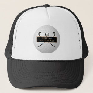 Personalisierter schwarzer und goldener Golfball C Truckerkappe