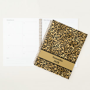 Personalisierter schwarzer und goldener Leopardenp Planer