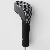 Personalisierter schwarzer und grauer karierter Mo Golf Headcover (angewinkelt)