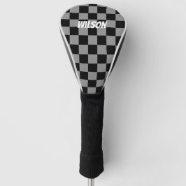 Personalisierter schwarzer und grauer karierter Mo Golf Headcover