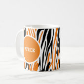 Personalisierter schwarzer und orangefarbener Tier Kaffeetasse (Vorderseite Links)