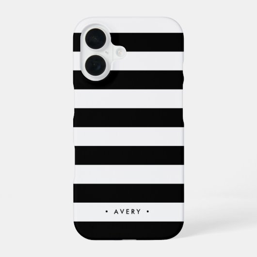 Personalisierter schwarzer und weißer Streifen iPhone 16 Hülle (Rückseite)