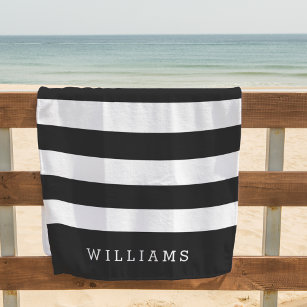 Personalisierter schwarzer und weißer Streifen Strandtuch