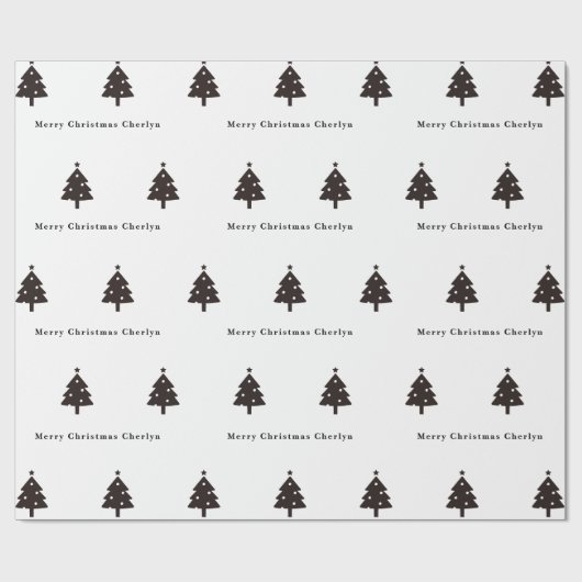 Personalisierter schwarzer Weihnachtsbaum Geschenkpapier (Flach)