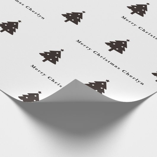 Personalisierter schwarzer Weihnachtsbaum Geschenkpapier (Ecke)