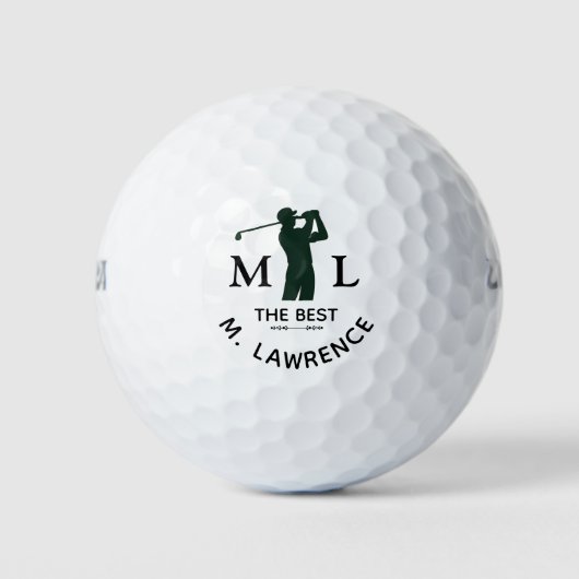 Personalisierter schwarzer weißer Golfer-Mann-Name Golfball (Vorderseite)