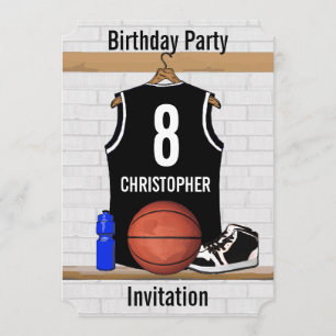 Personalisierter Schwarzweiss-Basketball Jersey Einladung