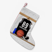 Personalisierter Schwarzweiss-Basketball Jersey Kleiner Weihnachtsstrumpf (Vorderansicht (hängend))
