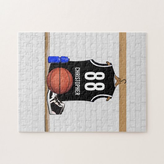 Personalisierter Schwarzweiss-Basketball Jersey Puzzle (Horizontal)