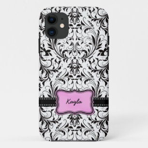 Personalisierter Schwarzweiss-Damast Case-Mate iPhone Hülle