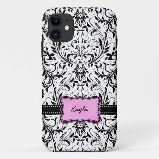 Personalisierter Schwarzweiss-Damast Case-Mate iPhone Hülle (Rückseite)