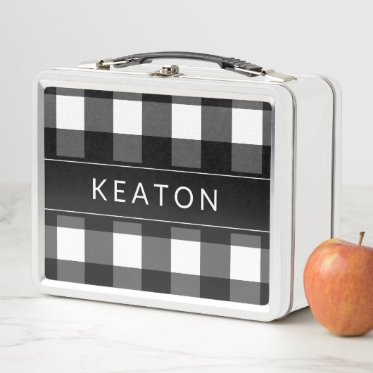 Personalisierter Schwarzweiss-GinghamLunchbox Metall Lunch Box (Beispiel)