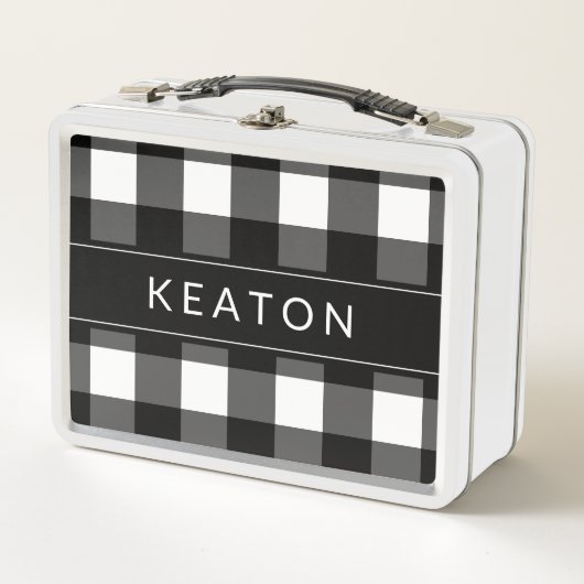 Personalisierter Schwarzweiss-GinghamLunchbox Metall Lunch Box (Vorderseite)