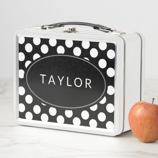 Personalisierter Schwarzweiss-Polka-PunktLunchbox Metall Lunch Box (Beispiel)